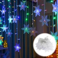 

New Christmas Decoration Curtain Snowflake LED String Lights Flashing Lights Curtain Light 8 Lighting Modes Outdoor Party Lights