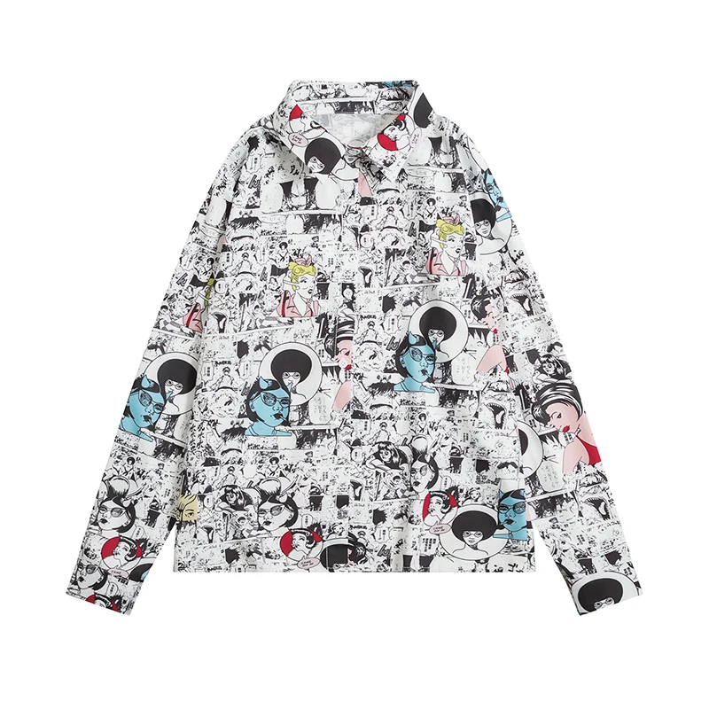 Spring New Design Cartoon Printed Polo Shirt Women's Fashion Loose Single-breasted Ropa Mujer Top |