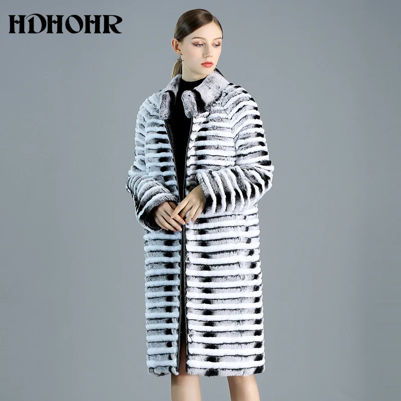 

HDHOHR 2019 New High Quality Rex Rabbit Fur Coat Women With Down lTwo Side to Wear Natural Rex Rabbit Fur Jacket Female