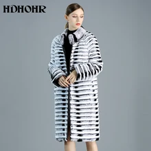 HDHOHR-abrigo de piel de conejo Rex para mujer, chaqueta de piel de conejo Natural, alta calidad, con dos lados, 2021