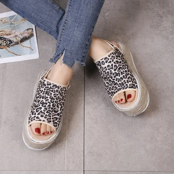 

COOTELILI Women Sandals Flats Sandals Summer Shoes Peep Toe Leopard Print Women Platform Sandalias Mujer Size 35-43