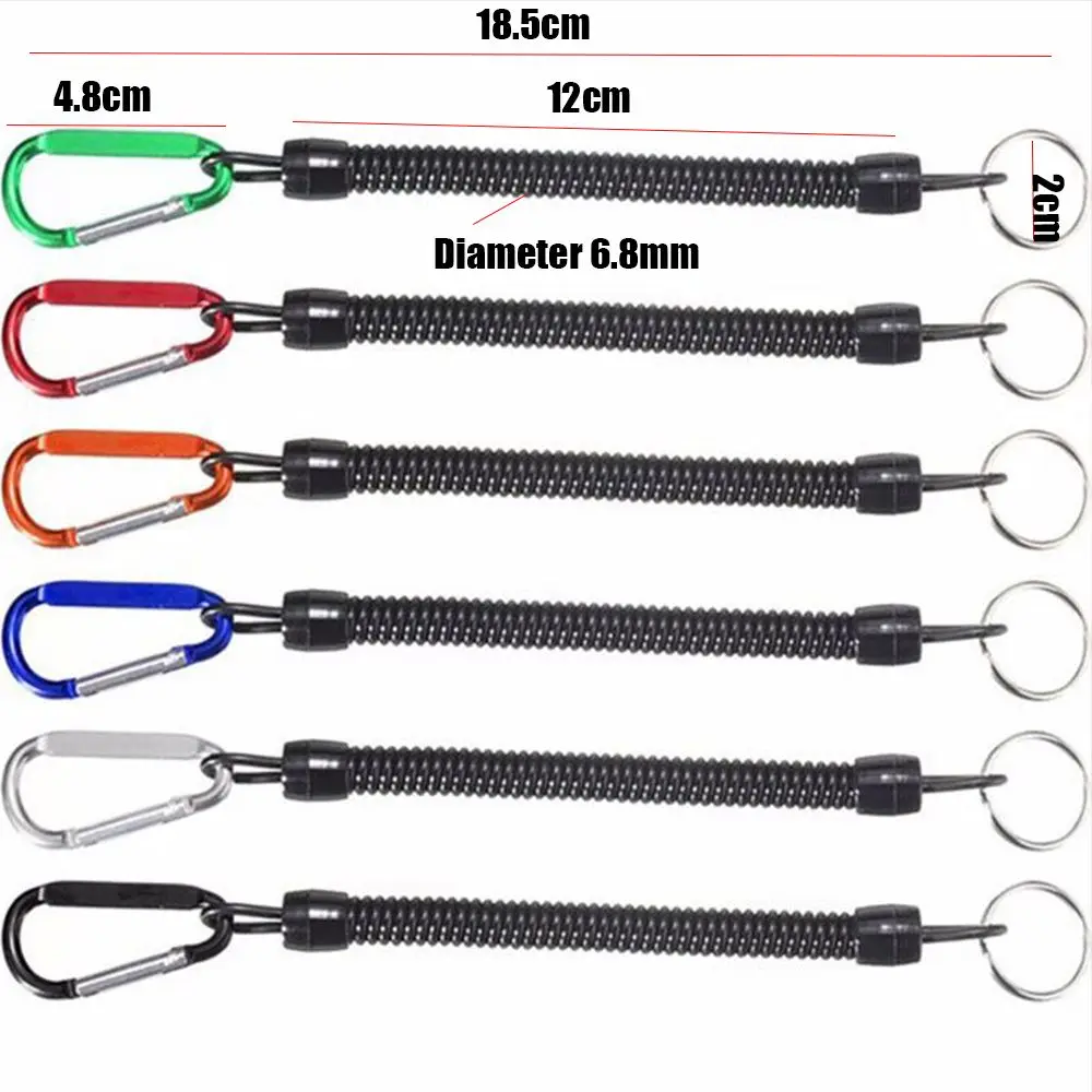 Plastic Retractable Tether Spring Elastic Rope Camping Carabiner Anti-lost Phone Keychain Portable Fishing Lanyards