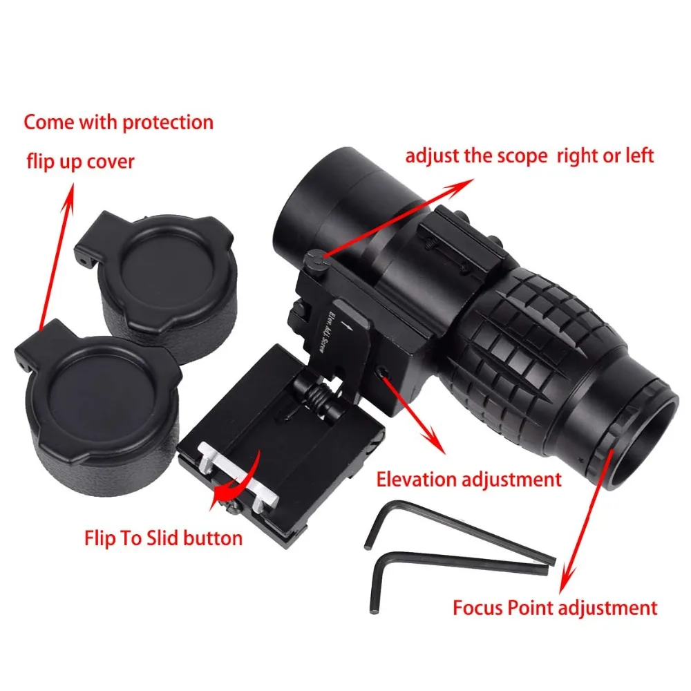 Tactical red dot sight scope 3x Magnifier Compact Sight with Flip UP Mount Side picatinny Airsoft Rifle gun Hunting