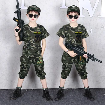 

Kids Boy Clothes Summer Camouflage Clothing Sports Fashion Casual T-shirt+Shorts 4-12 Y Students Military Training Sportswear