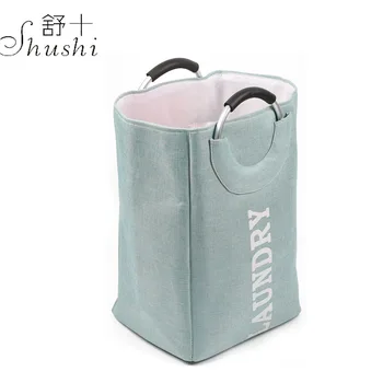 

Shu Ten Laundry Basket Storage Basket Laundry Basket Aluminum Handle Cotton Linen Fabric Retro Storage Laundry Baskets