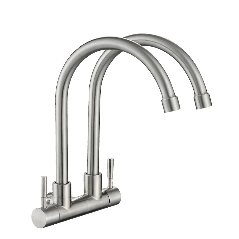 

304 stainless steel into wall double pipe universal pipe kitchen faucet