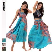 WISH2019 New Style Pop Ethnic-Style Digital Printing High-waisted Slit Skirt Elastic Mid-length Skirt Women's