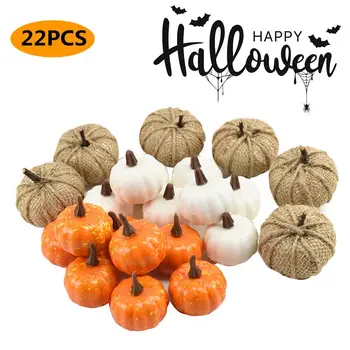 

12PCS Artificial White Yellow Pumpkins and Burlap Pumpkins Decorative Pumpkins for Wedding Halloween Thanksgiving