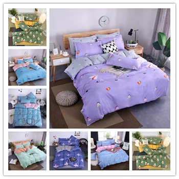 

New Products Light Purple Love Spread Printed Bedding Sets Duvet Cover Soild Bed Sheet Twin/Queen/King Size For Home