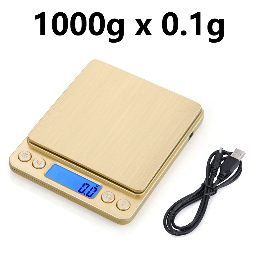 Цифровые Мини-весы 3000 г 3 кг/2 кг/1 кг 0,1 г точность подсветки Электрический Карманный Вес для кухни измерительные инструменты весы - Цвет: gold-1000g