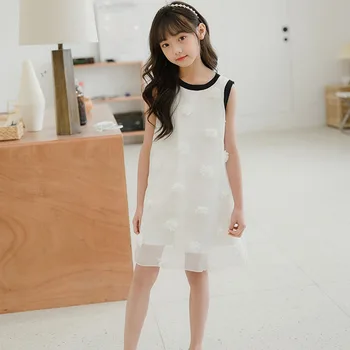

YourSeason 4 to 16 Years New Baby Princess White Flower Dress Solid Teenage Children Elegant Retro Dress 2020 Summer