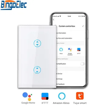 

Bingoelec US Standard WiFi Smart Automation Touch Curtain Switch Crystal Glass Panel Wireless Switch Control By Tuya APP Google