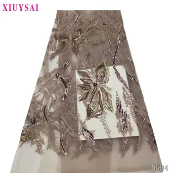

Nigerian Lace Fabric 2020 High Quality Lace Sequin Lace Fabric Wedding Peach Embroidered Tulle African French Lace Fabric S594