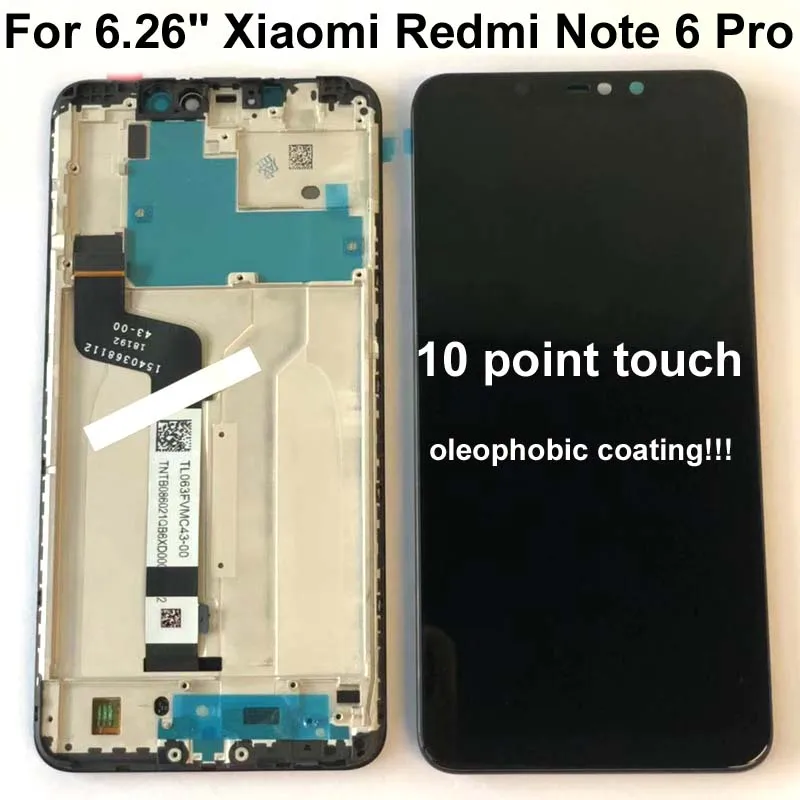 6,26, для Xiaomi Redmi Note 6 Pro, глобальный ЖК-дисплей, сенсорный экран в сборе, дигитайзер, запчасти для сенсорного экрана+ 10 точек+ рамка