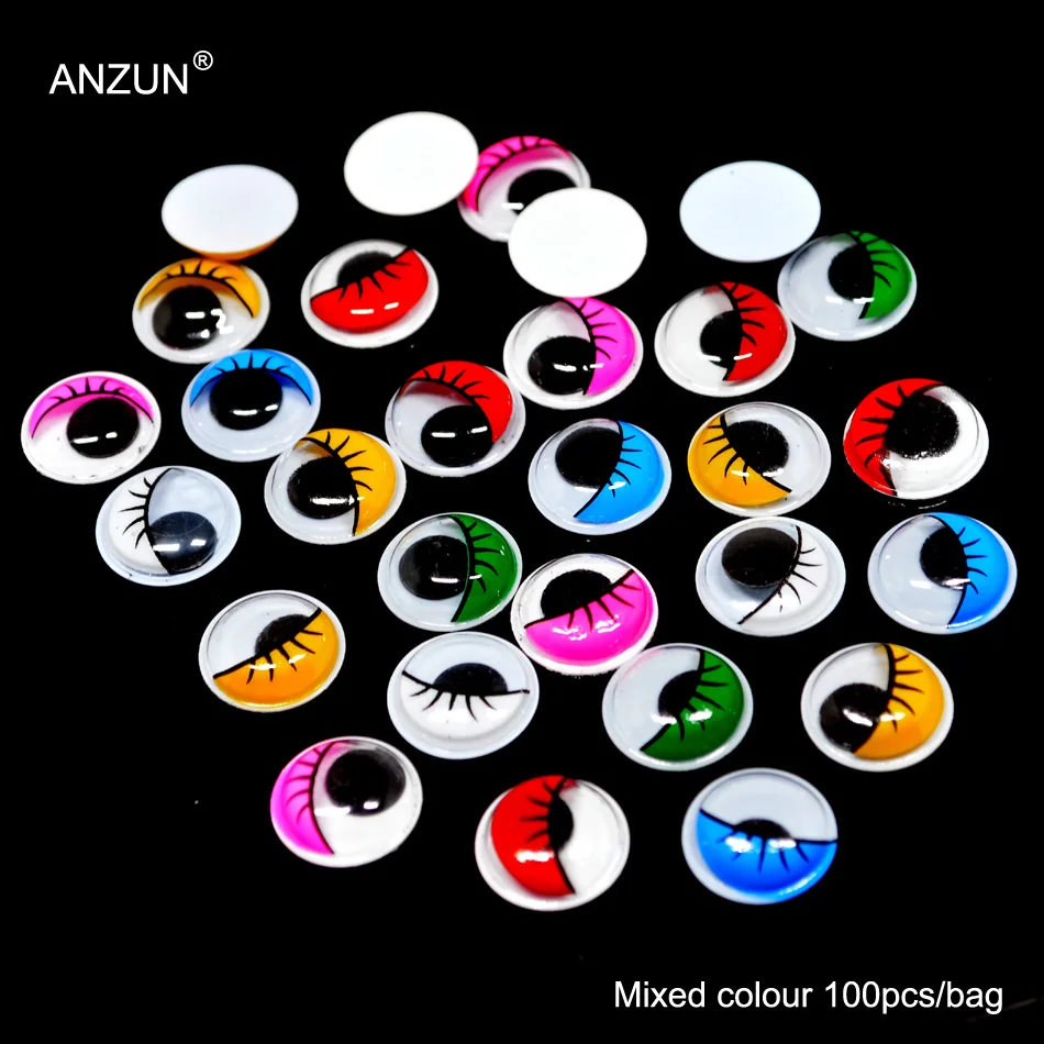 Mixed Colours 100pcs 8/10/12/15 мм 100 шт. перемещение с изображением глаз и ресниц Пластик глаза перемещение глазного яблока для скрапбукинга "сделай сам" для игрушки куклы без самоклеящаяся - Цвет: Mixed Colours 100pcs