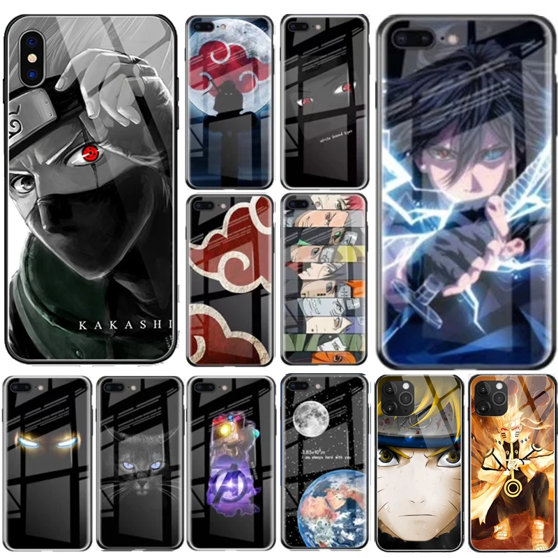 

Luxury Naruto Sasuke Comic Luminous Tempered Glass Phone Case For iPhone 11 Pro MAX XR XS MAX Phone Cover for X XS 6 6s 7 8 Plus