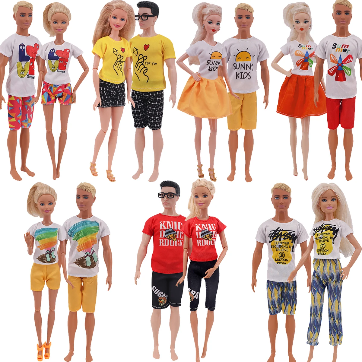 Barbie Doll Clothes Doll Clothes Accessories Doll Clothes Doll Accessories 2pcs Couple Outfit Doll Clothes Dress Shirt Denim Grid Skirt Daily Casual Wear For Ken&Barbis
