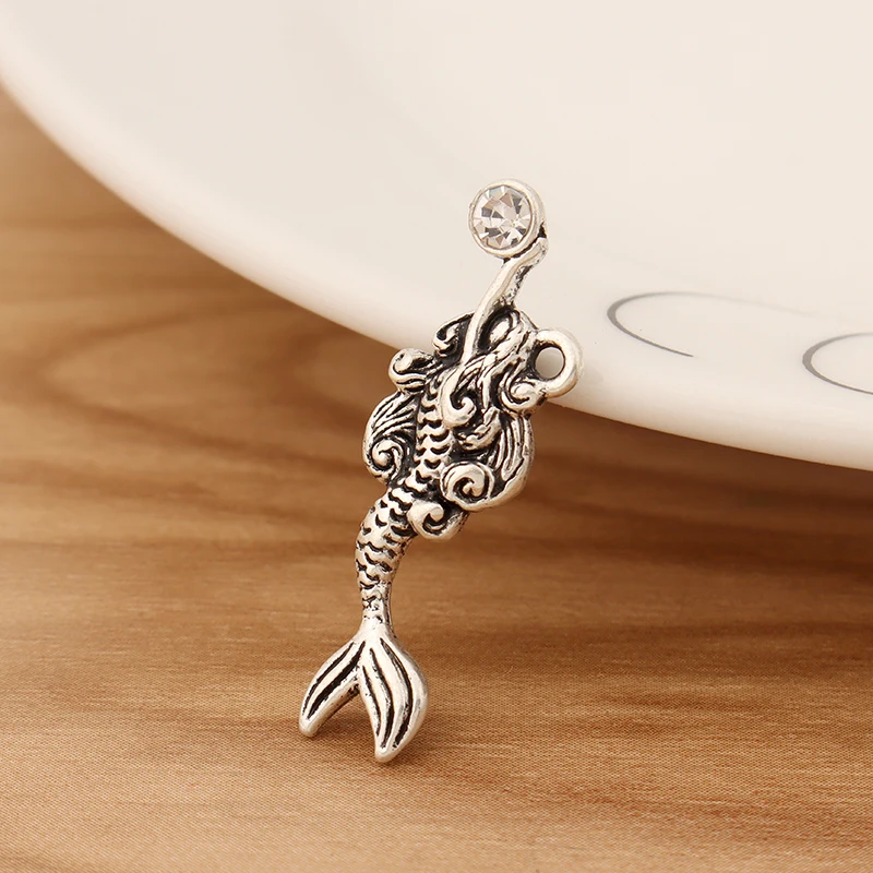 

20 Pieces Tibetan Silver Mermaid Crystal Charms Pendants Beads for Necklace Bracelet Jewellery Making Accessories 32x10mm