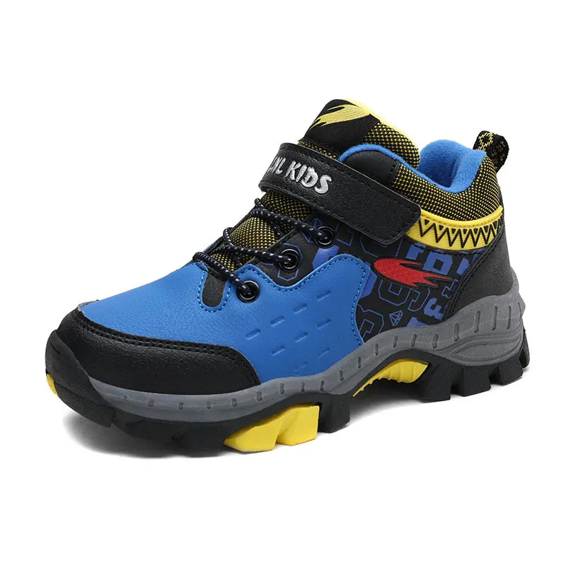 Осенние походные кроссовки для мальчиков, размеры 30-40#, детская обувь для больших детей, детские Сникеры для мальчиков, обувь, искусственная кожа, сталь, коготь, противоскользящие - Цвет: blue