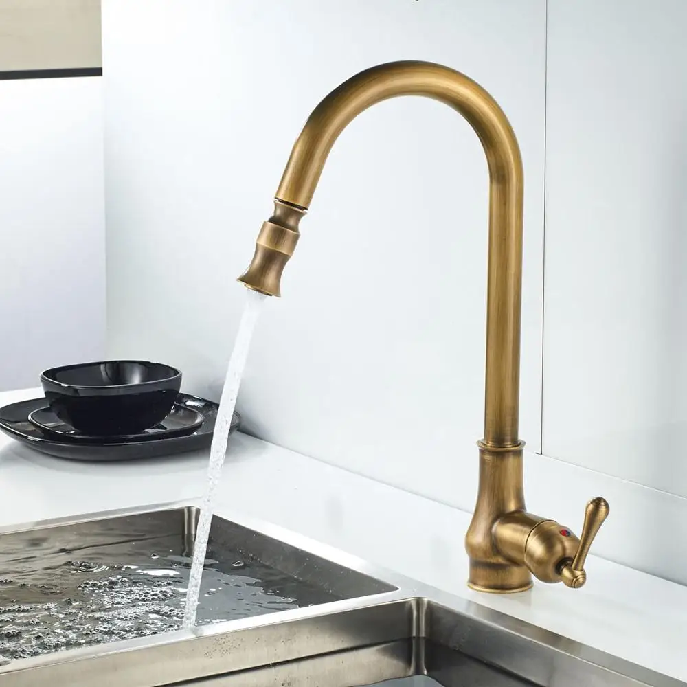  Antique Bronze Kitchen Faucets Pull Out Hot Cold Sink Swivel 360 Degree Water Faucet Water Mixer Pu - 4000096532159