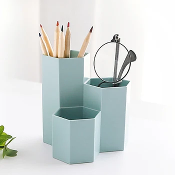 

Korean Multi-function Hexagon ABS Pen Pencil Holders Container Desk Organizer Stand Stationery Storage Box Office Accessories