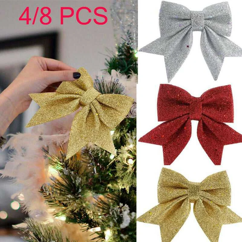 Pcs Glitter Christmas Wreath Bow Christmas Tree Ornaments Bows For