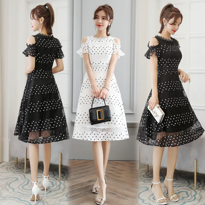 

Very Fairy Lace Joint Medium-length Skirt 2019 Summer New Style Fashion Dress Elegant off-Shoulder A- line Skirt Fashion