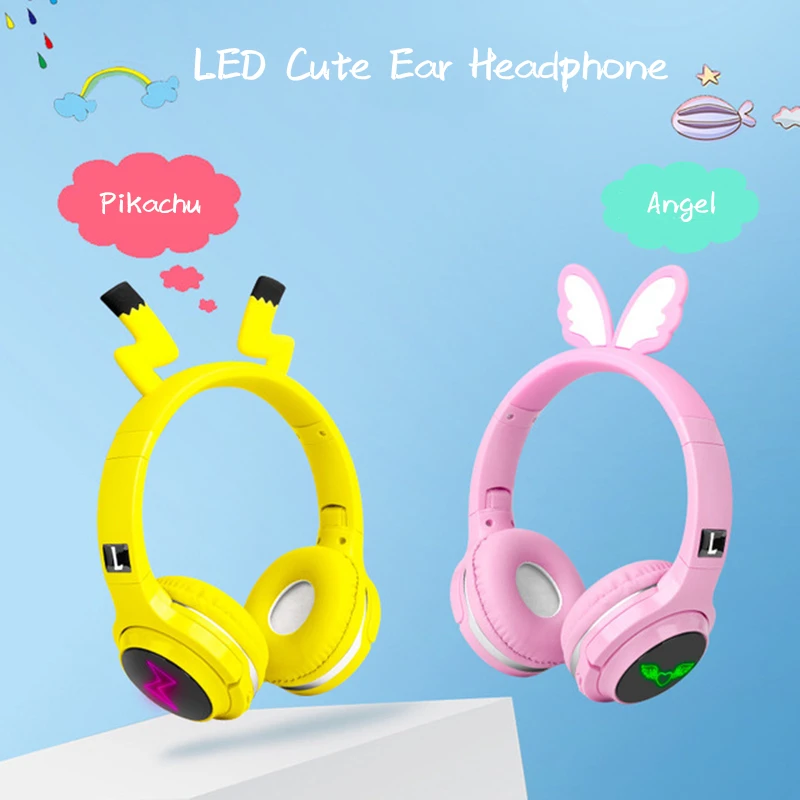 Led Bonito Bluetooth 5.0 Fones de Ouvido Crianças Fone de Ouvido Estéreo Dobrável com Microfone Apoio tf Cartão 3.5 mm Plug - Image 5