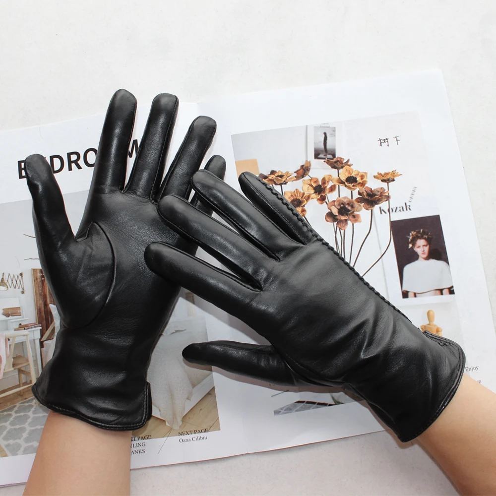 Bickmods New Women's High-Quality Leather Gloves Two Styles Black Short Imported Sheepskin Gloves Keep Warm In Winter