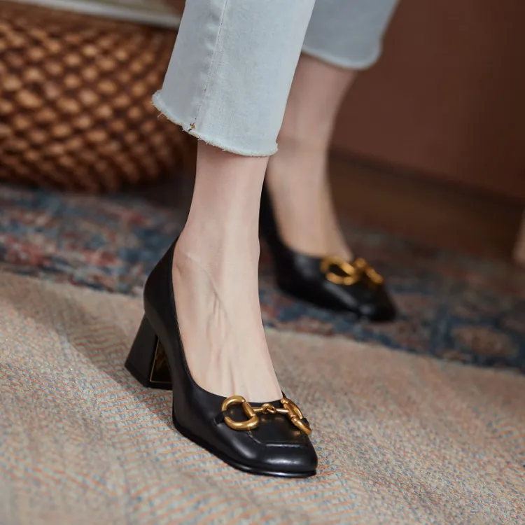 The New Summer Edition Of 2021 Women's Pure Color High-Heeled Shoes With Horseback Buckle Casual Fashion And All-Match Women's s