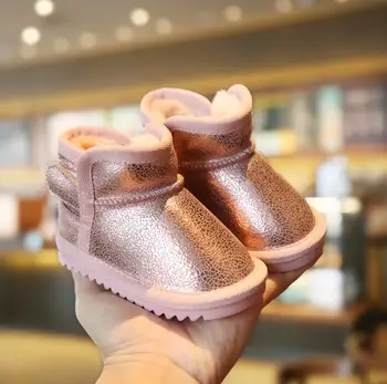 

12-16CM Kids Girls Bling Bling Snow Boots 1-2-3-6 Years Old Baby Girl Ankle Boots Pink Grey Baby Shoes Toddler Booties