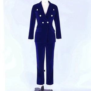 OMILKA бархатный двубортный комплект из 2 предметов, Блейзер,, Осень-зима, для женщин, на кнопках, для офиса, для девушек, Блейзер, костюм, элегантная одежда - Цвет: Королевский синий