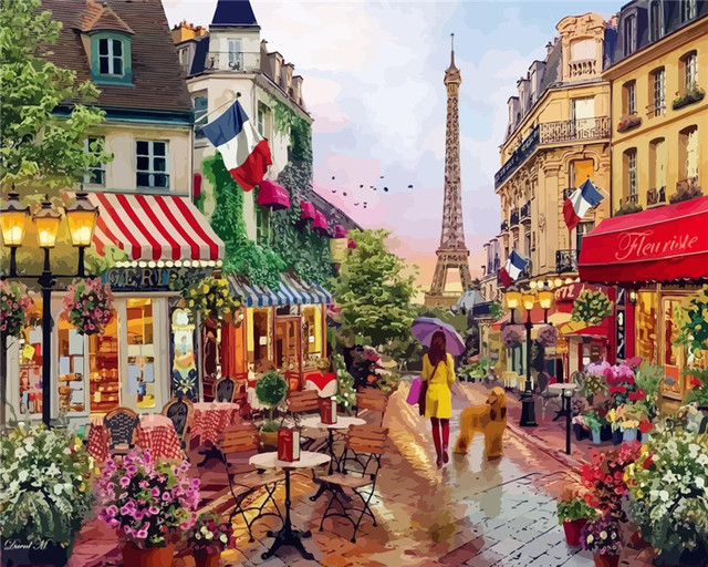 Diy Paint By Numbers For Adults City Tower Street Hand Paind Kit Canvas Oil Painting Landscape Living Room Decoration