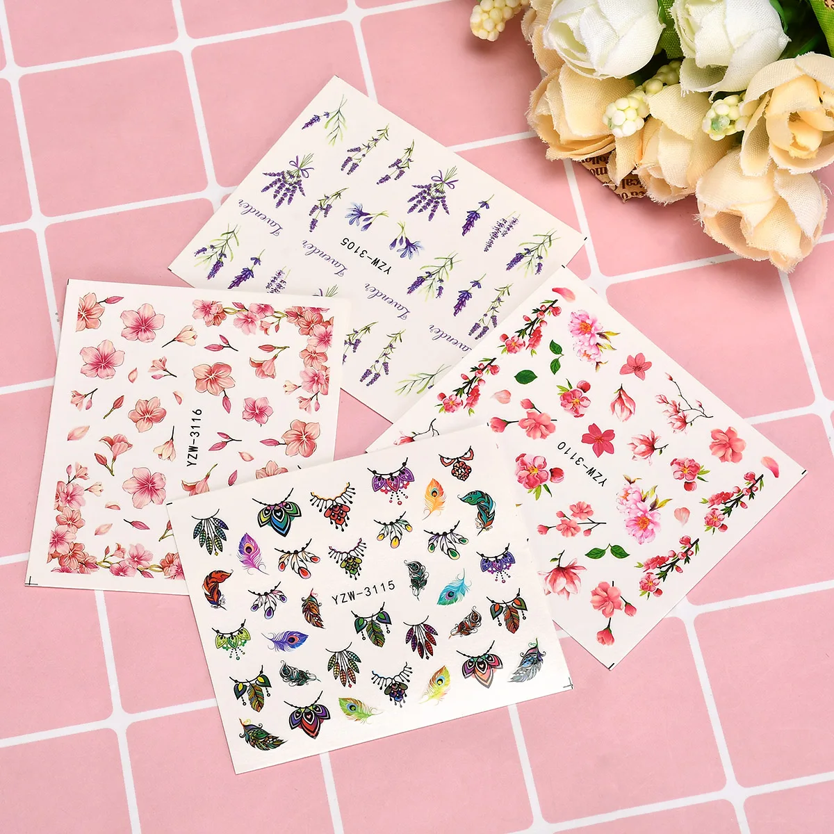 

1PC Nail Stickers Lavender colorful ink flowers Nail Art Decorations Girl Slide Manicure DIY Decor Water Transfer Decal BB2