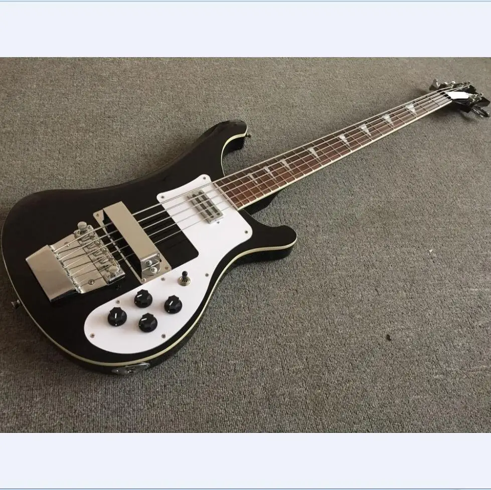 black Rickenback 4003 fireglo electric bass 5 strings Ricken shark fretboard inlays Free Shipping | Спорт и развлечения