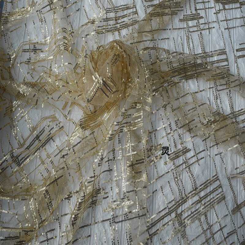 GLace 1Y/лот Золотая блестка прозрачная сетчатая ткань для свадебного платья украшение DIYcraft материал TX1328