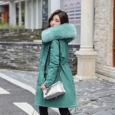 Bella Philosophy/ Зимние Модные женские пальто больших размеров, Корейская женская однотонная парка с капюшоном, теплая Свободная верхняя одежда - Цвет: green