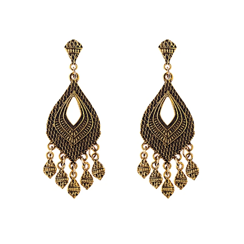 HXE063-1 OIQUEI, модные, цветные, бусины, кисточка, индийская Jhumka, ювелирное изделие, серьги для женщин, девушек, золото, металл, квадратное зеркало, серьги в форме капли воды - Окраска металла: HXE063-1