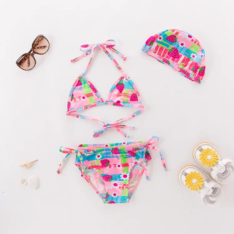 

Short in Size Processing Girls' Two-piece Swimsuit Pink Strawberry with Hat-KID'S Swimwear Hot Springs Clothing