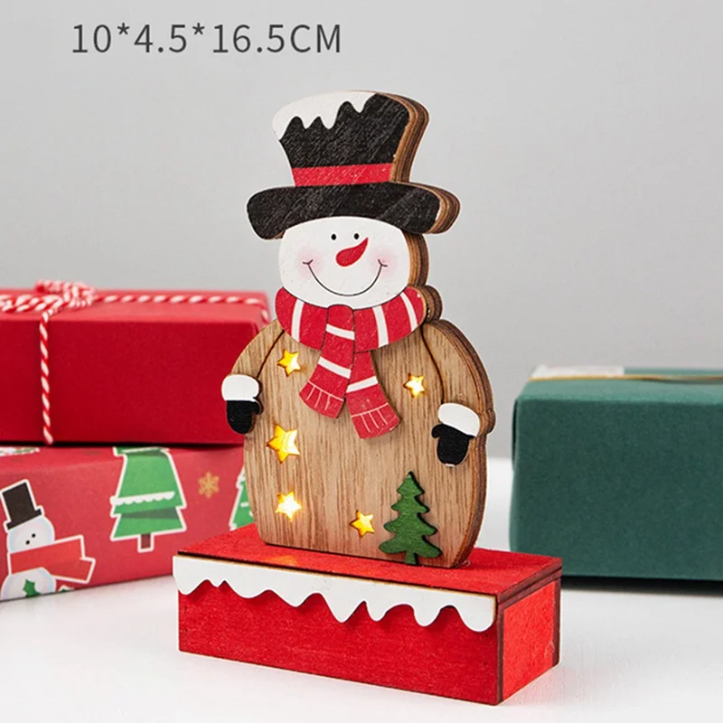 Christmas Ornaments New Wooden Elderly Snowman Decoration LED Illuminated Old Man Night Light Christmas Desktop Decoration