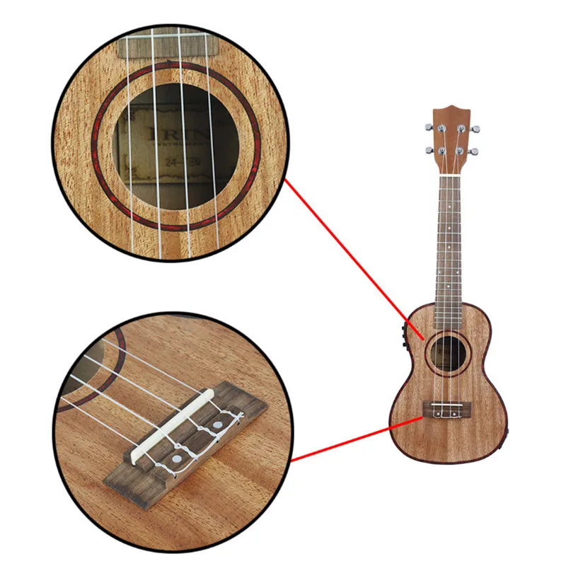 24 дюйма миниатюрная гитара укулеле-раковина абалона, Sapele Ukulele нейлоновыми струнами High-end 2-ступенчатый пикап ЖК-дисплей Дисплей Профессиональный музыкальный инструмент