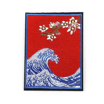 

Japanese The Great Wave Embroidered Patches for Clothing DIY Iron on Patch on Clothes Stripe Applique Patch Jacket Badges