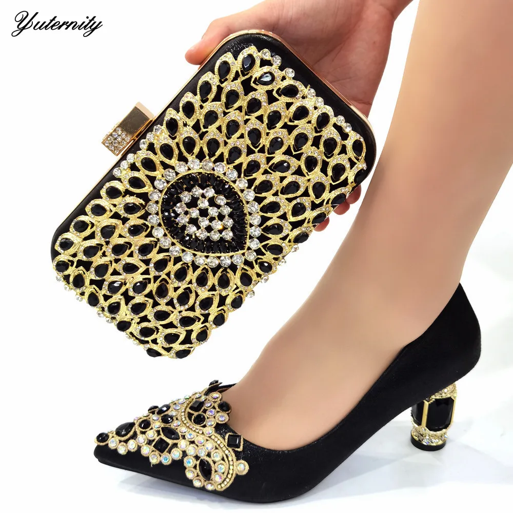 

Hot Sale Italian Women Office Lady Shoes And Bag Set Fasion Elegant Rhinestone Pumps Shoes And Bag Set For Wedding Dress