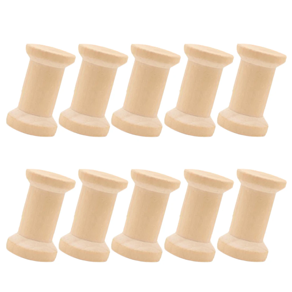 10 Pieces Wooden Spool Unfinished Bobbins Set for Crafts Kids Children Drawing  Toys