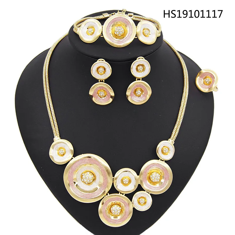 

Yulaili Latest Fashion Dubai Gold Jewelry Sets for Women Three Tone Round Shape Pendant Necklace Earrings Bracelet Ring Bijoux