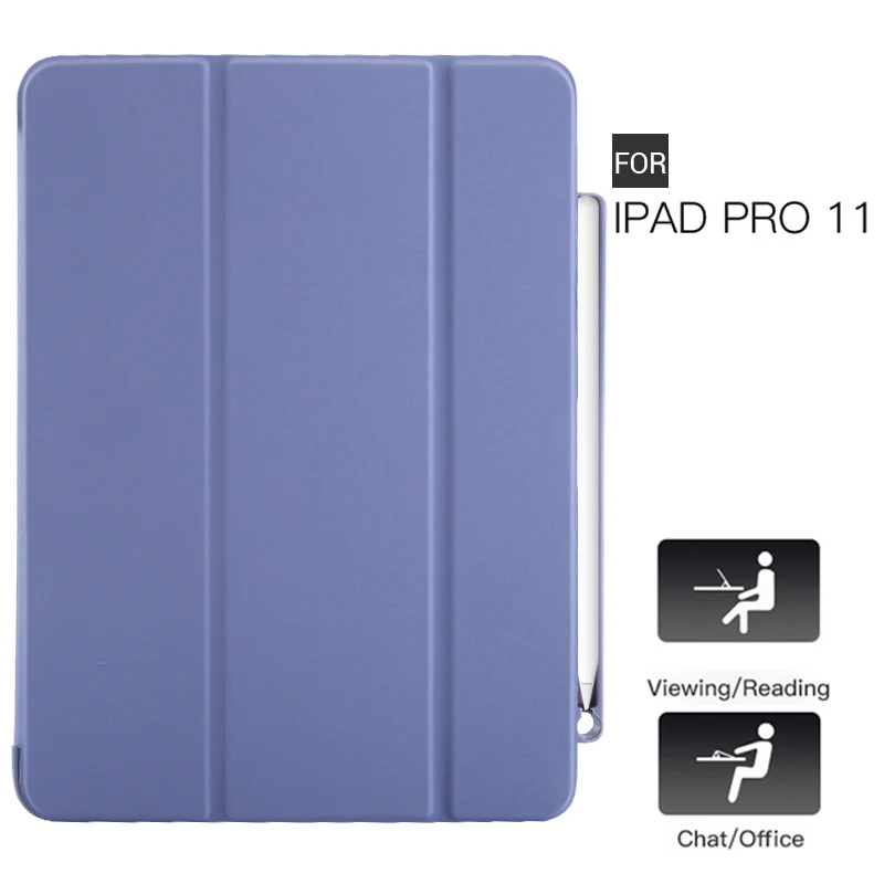 

Funda For iPad Pro 11 2018 Case With Pencil Holder Smart PU Leather Trifold Stand + Silicone Back Cover For New iPad Pro 11 Case