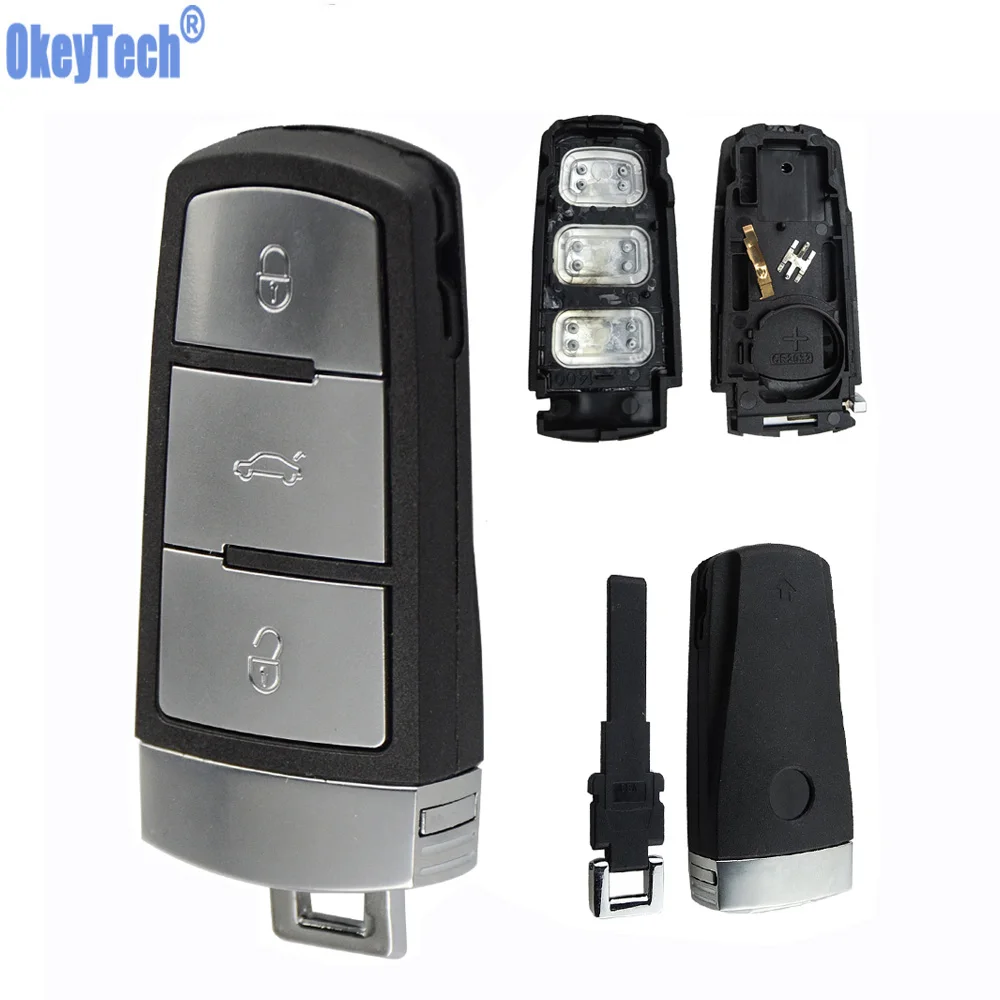 

OkeyTech Car Smart Key Card Case Shell Fob for Volkswagen V W Magotan Passat CC Smart Card With Auto Key Blade 3 Buttons Remote