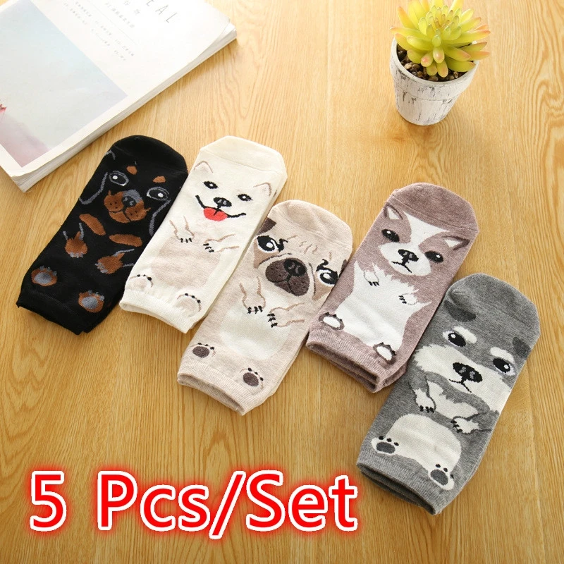 

5 Pairs/set Short-Sleeve Socks Cartoon Motif Cute Breathable Material for Women