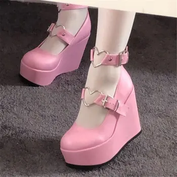 Brand Design Dropship Sweet Lolita Style Gothic Cosplay Black Pink Cozy Wedges Mary Jane High Heels Pumps Platform Shoes Woman 3