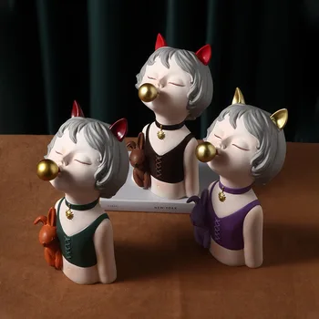 

Nordic Light Luxury Figurine Cute Bubble Resin Girl Creative Living Room Bedroom Home Decoration Accessories Maison Ornaments